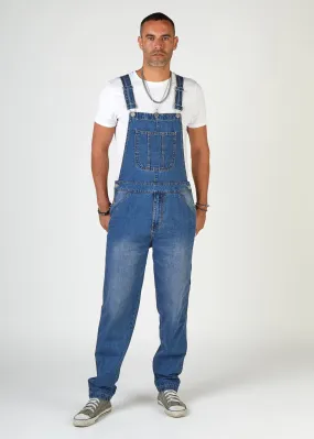 DAVE Mens Loose Fit Dungarees - Stonewash