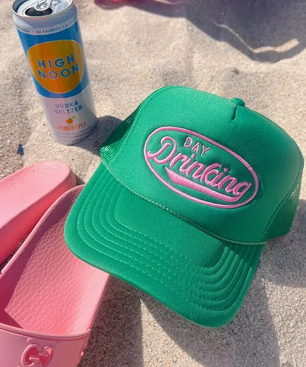 Day Drinking Trucker Hat - Green/Pink