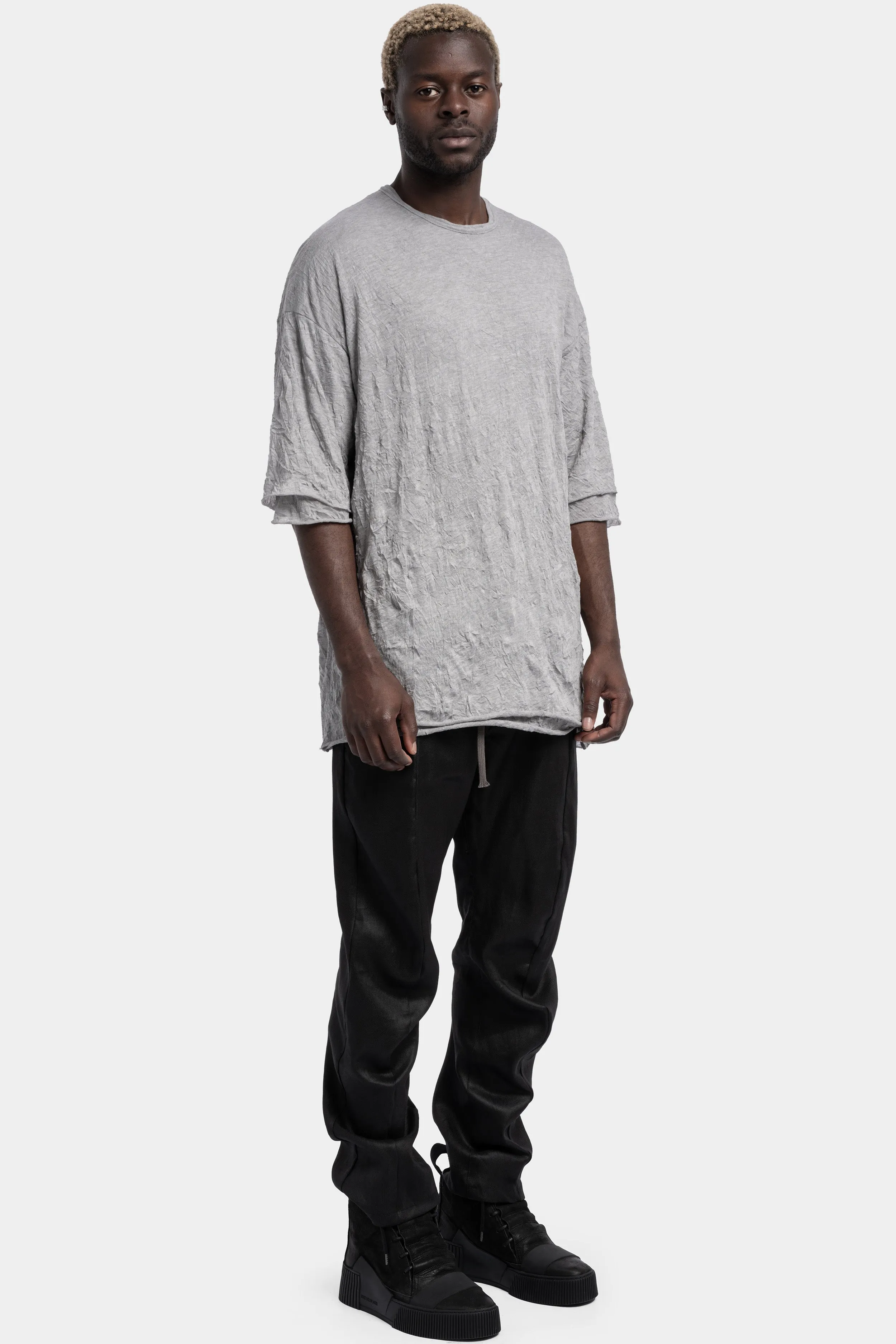 Double layer crinkled cotton oversized tee, Light grey