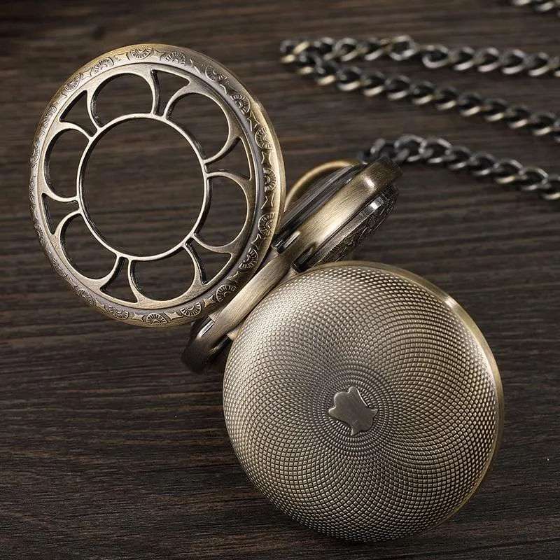 Double-sided Bronze Pocket Watch with Intricate Carved Design