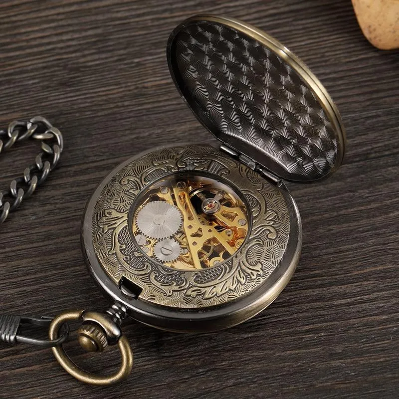 Double-sided Bronze Pocket Watch with Intricate Carved Design