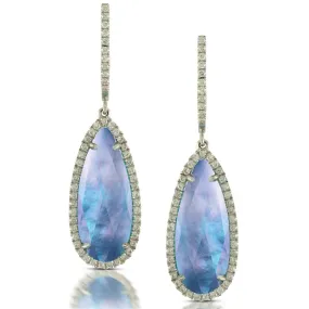 Doves Ivory Sky Teardrop Shaped Blue Lapis, Mother of Pearl, Topaz, & Diamond Earrings by Doron Paloma