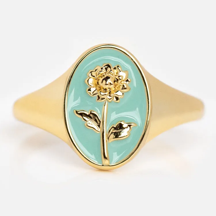 Enamel Birth Flower Signet Ring