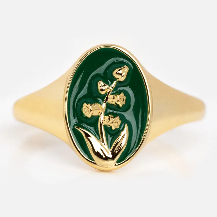 Enamel Birth Flower Signet Ring