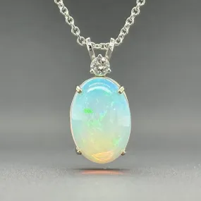 Estate 14K W Gold 10.96ct Opal & 0.33ct I/SI1 Diamond Pendant