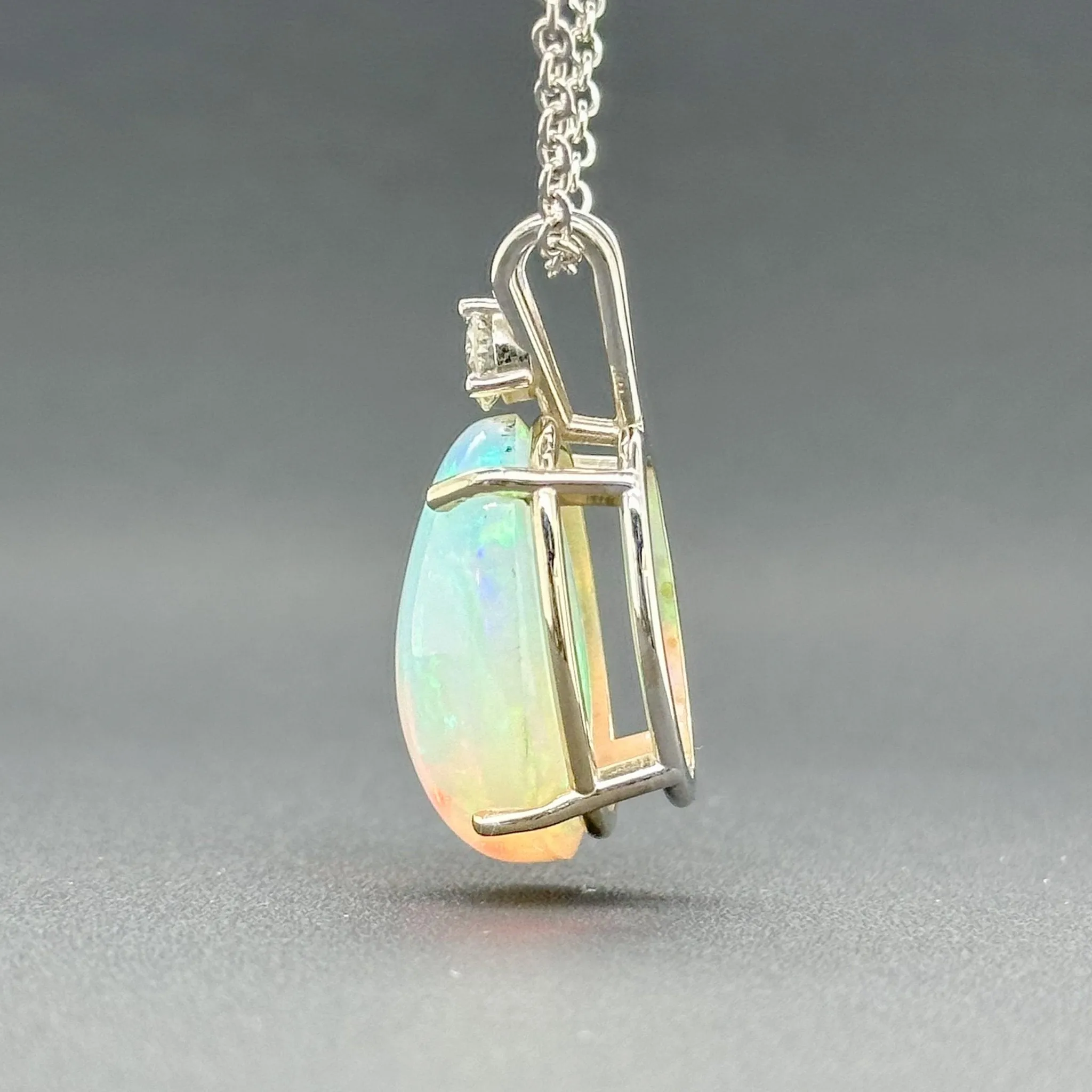 Estate 14K W Gold 10.96ct Opal & 0.33ct I/SI1 Diamond Pendant