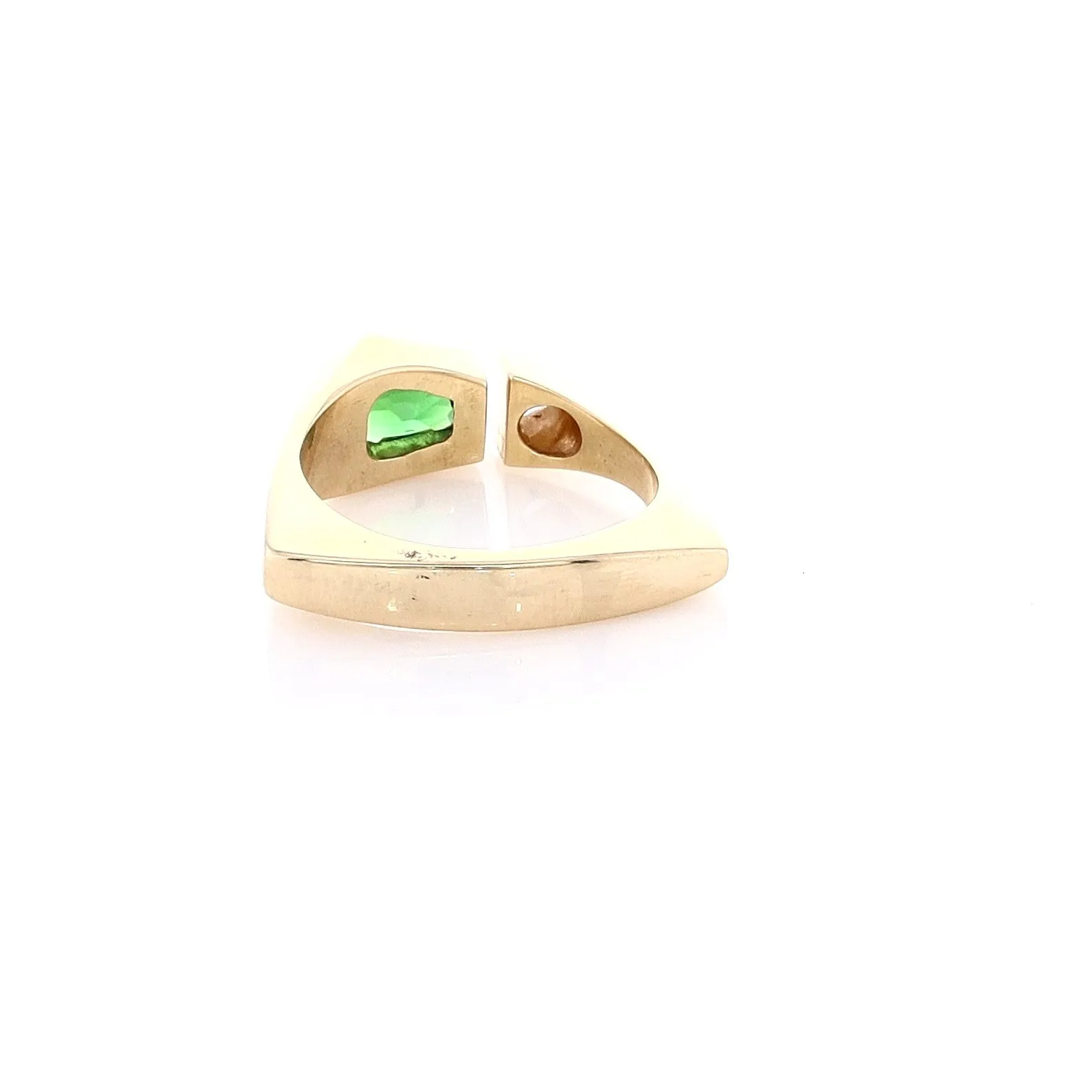 Estate 18k Yellow Gold Bezel Setting with Tapered Hexagonal Green Tourmaline and Euroshank Ring