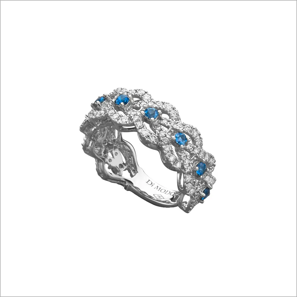 Fiamma 18k White Gold & London Blue Topaz Ring with Diamonds