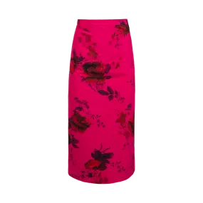 Floral Print Faille Pencil Skirt