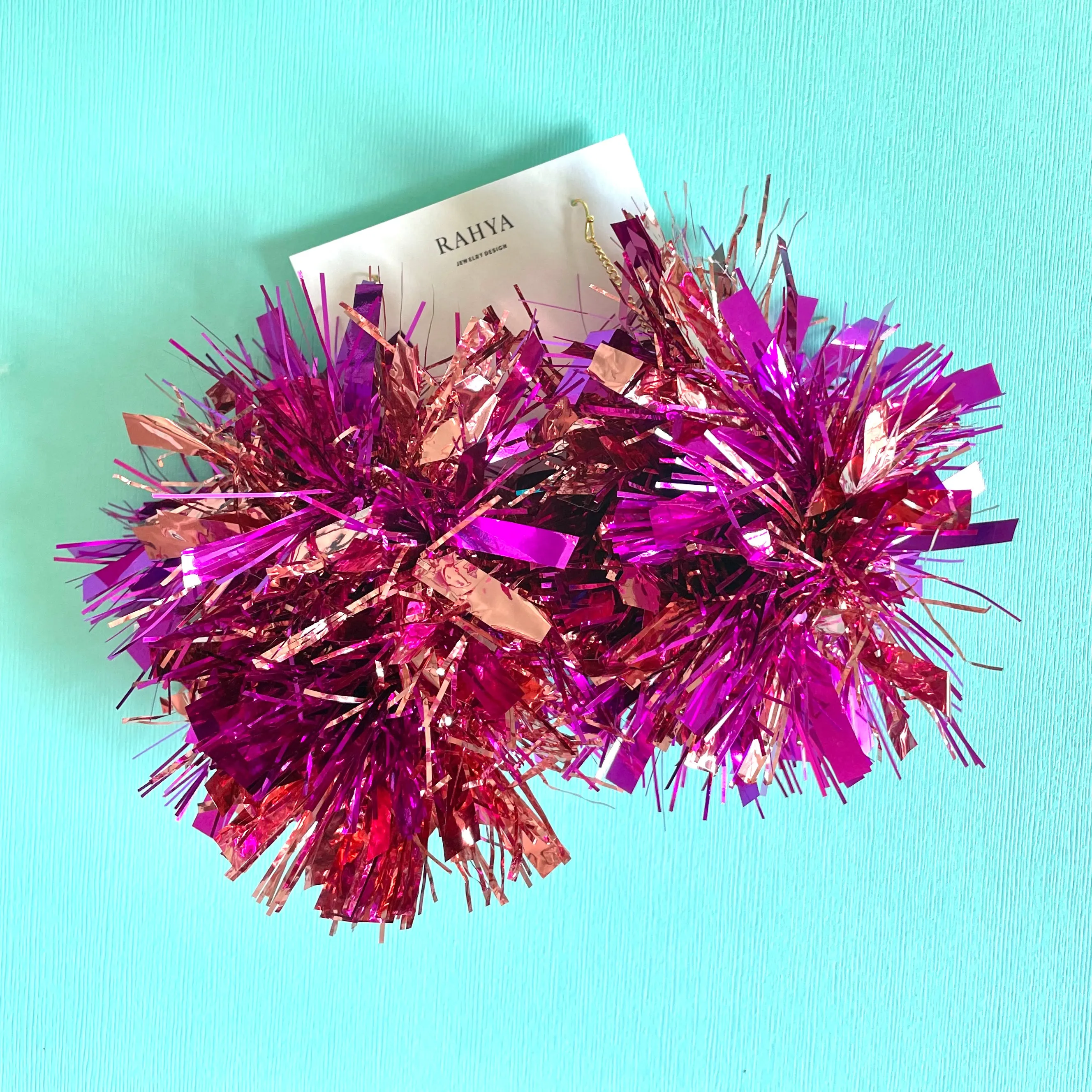 Fuchsia & Rose Gold Mixed Pom Pom Earrings