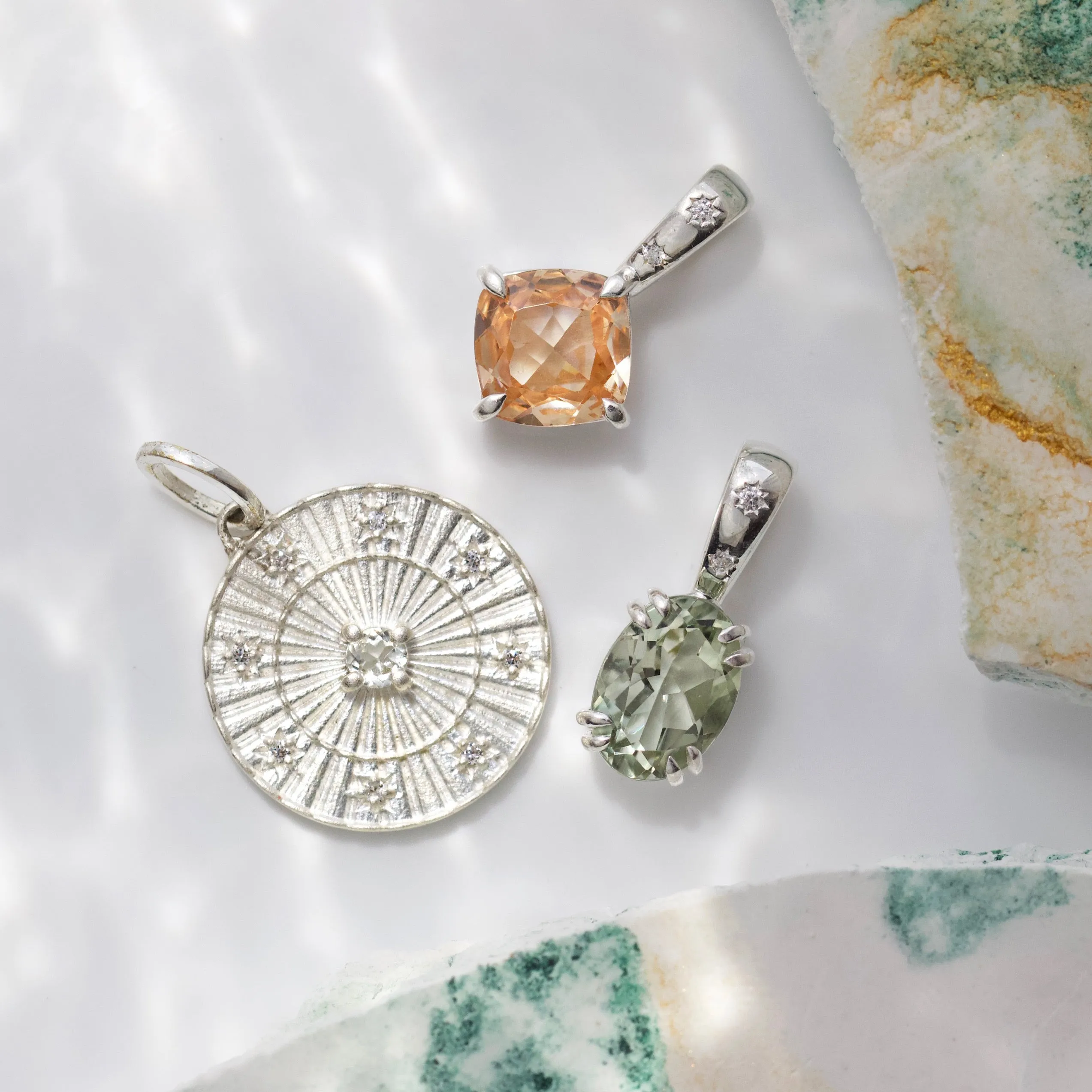 Garden Party Green Amethyst Compass Coin Pendant