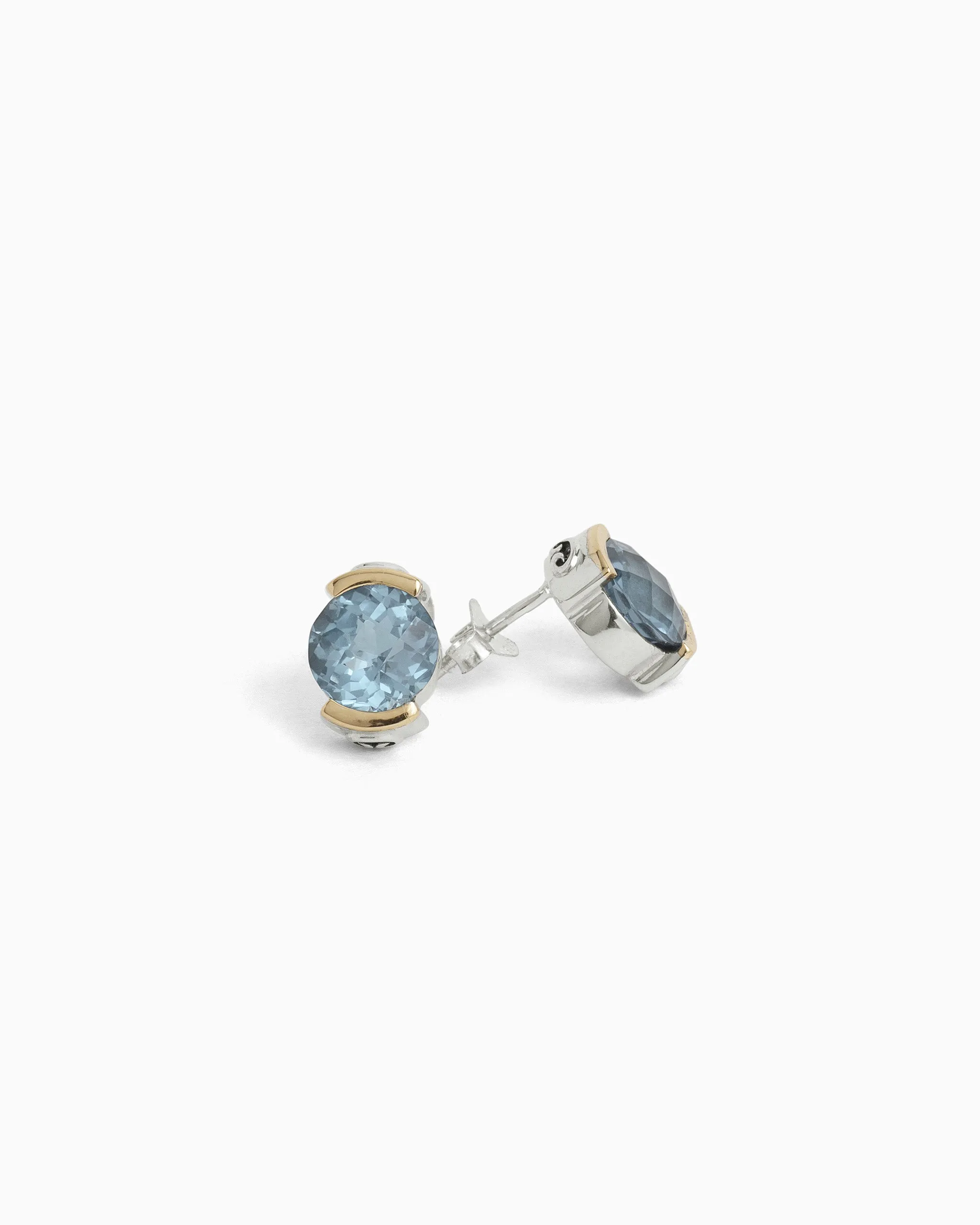 Gemstone Studs with 14K Gold Bezel - Blue Topaz