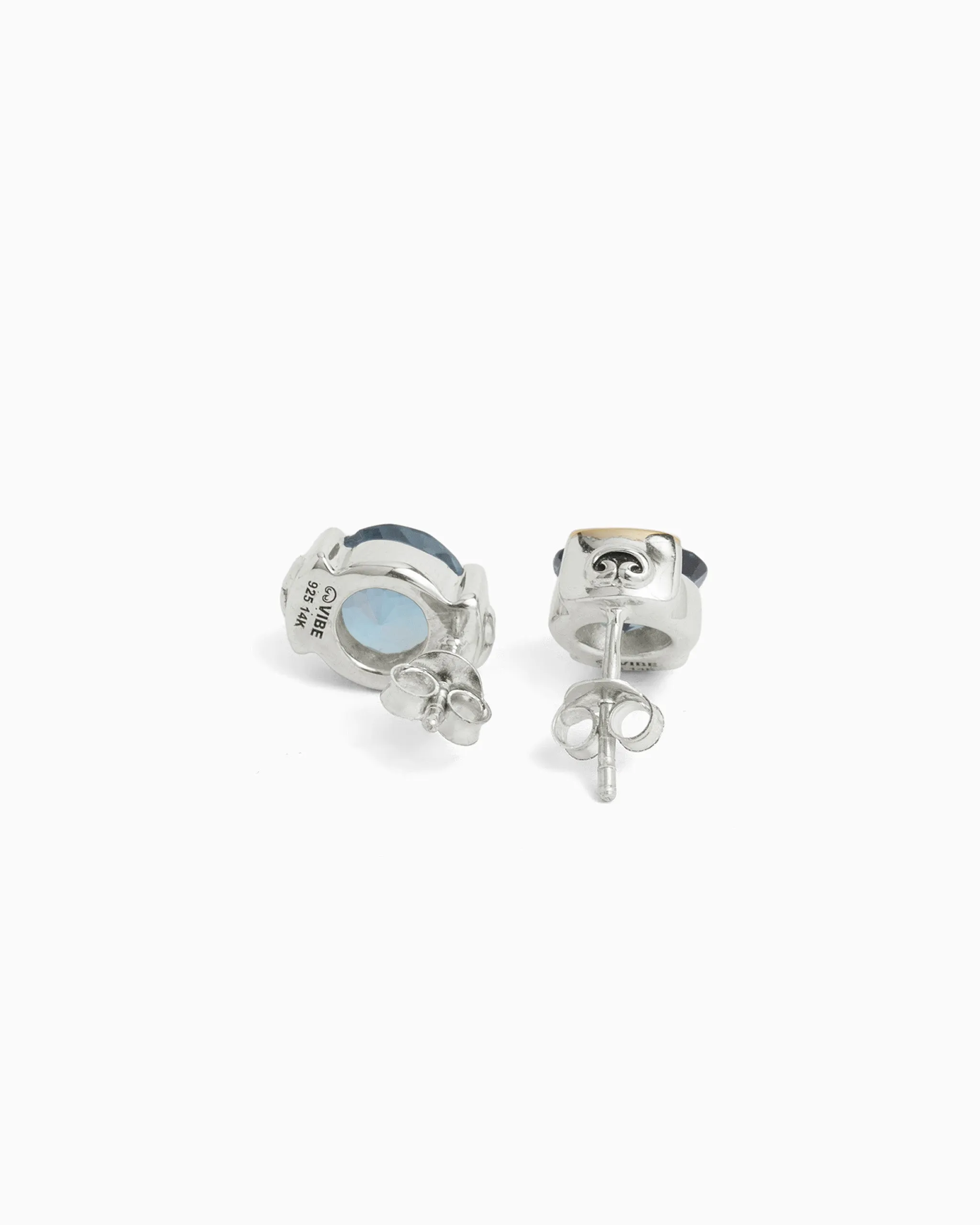 Gemstone Studs with 14K Gold Bezel - Blue Topaz