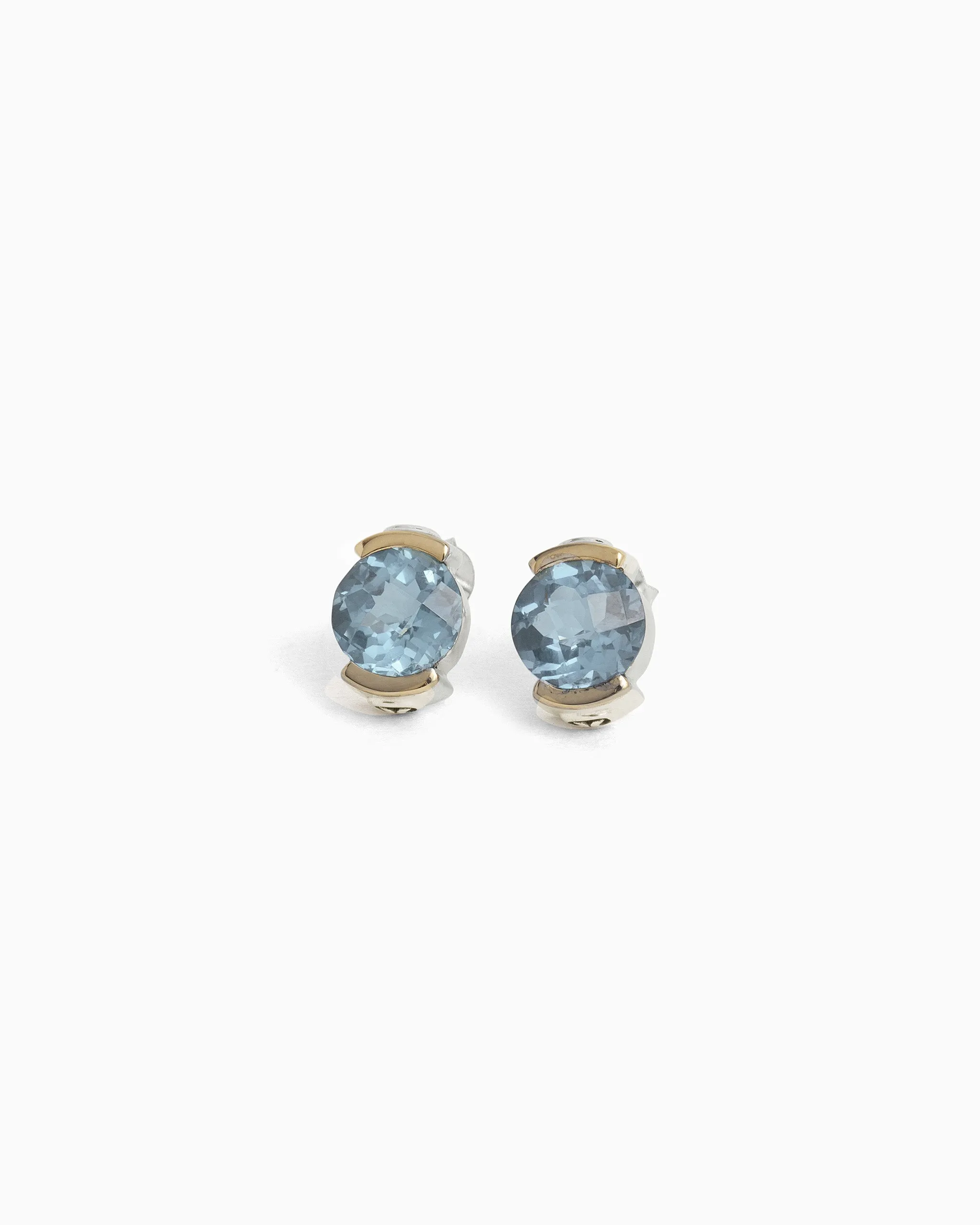 Gemstone Studs with 14K Gold Bezel - Blue Topaz