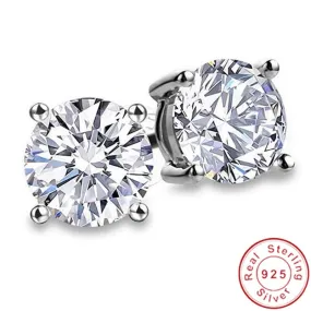 Genuine Diamond Stud Earrings - 925 Sterling Silver