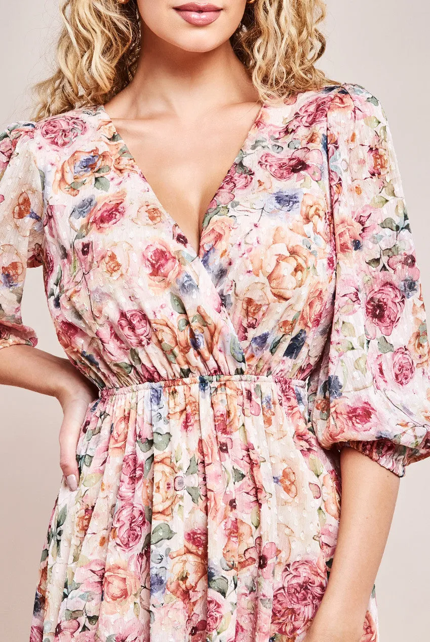 Goddiva Ombre Floral Printed Wrap Maxi Dress