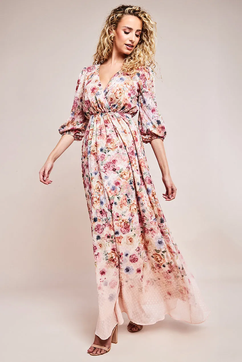 Goddiva Ombre Floral Printed Wrap Maxi Dress