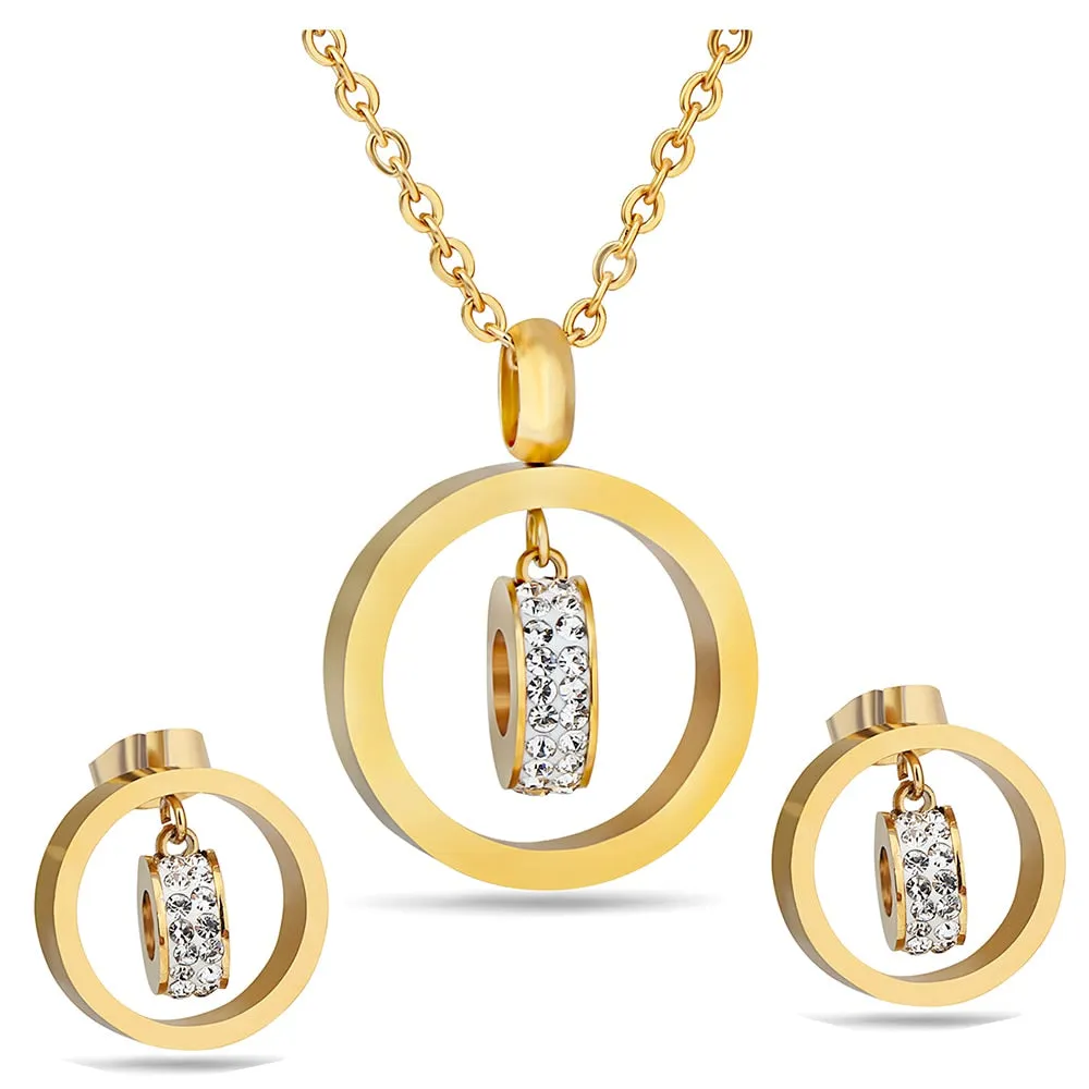 Gold-Plated or Platinum-Plated Cubic Zirconia 316L Stainless Steel Necklace & Earrings Jewelry Set