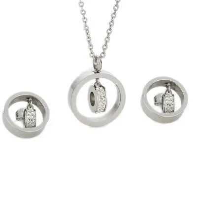 Gold-Plated or Platinum-Plated Cubic Zirconia 316L Stainless Steel Necklace & Earrings Jewelry Set