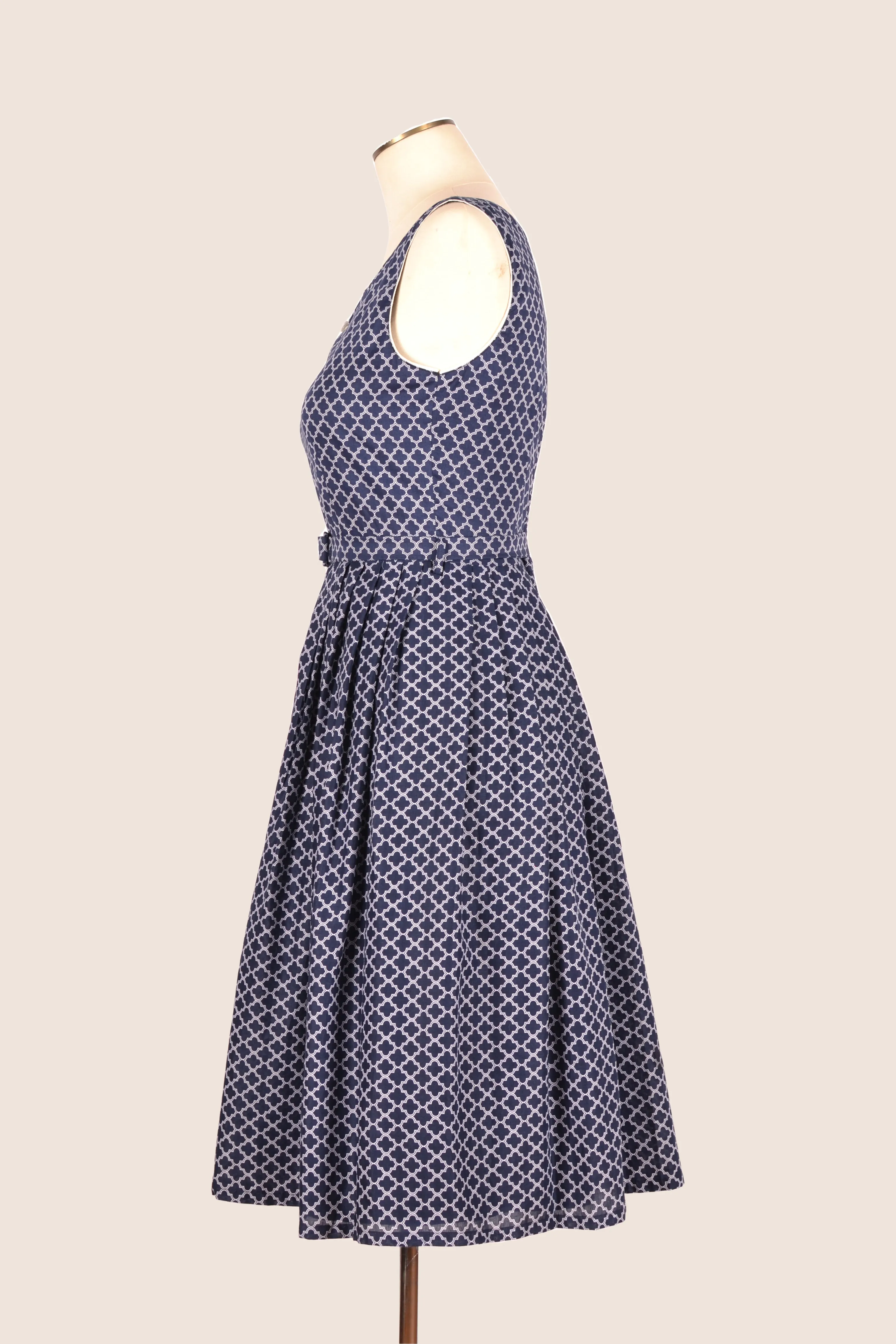 Hana Blue & Cream Quatrefoil Cotton Dress