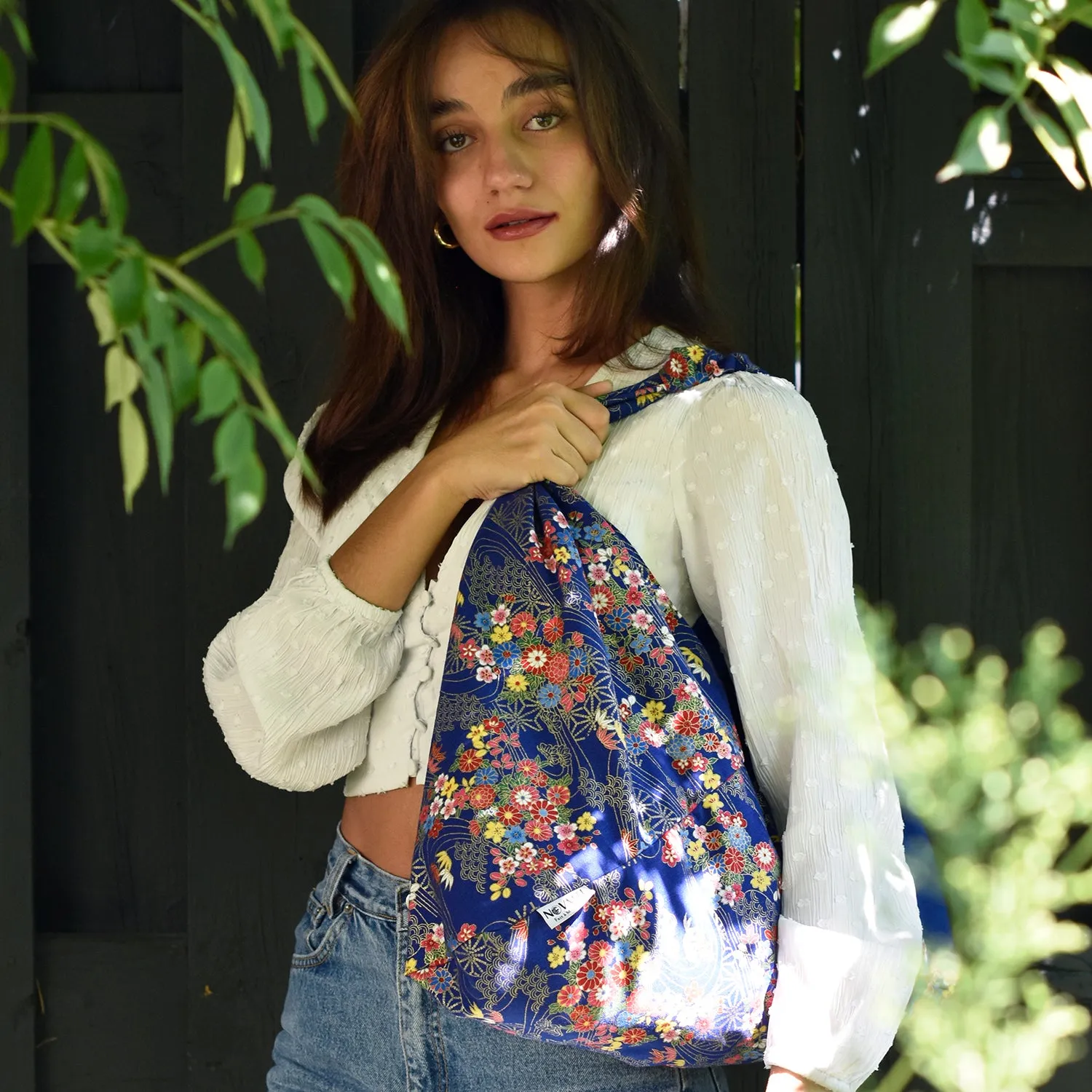 *Handmade* Origami bag | Market bag | Asanoha x Chrysanthemum (Navy)