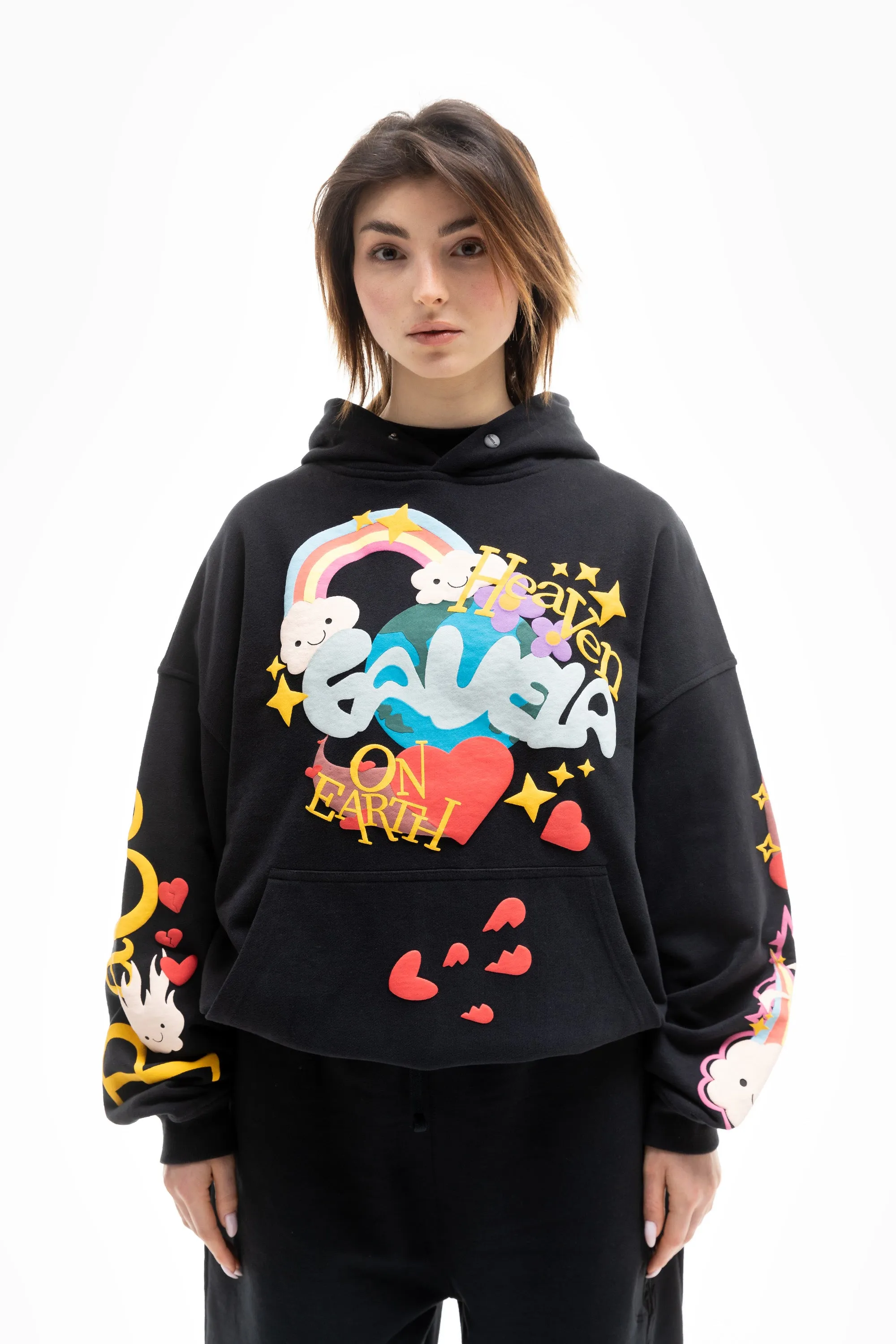 HEAVEN ON EARTH BLACK SNAP BUTTON HOODIE