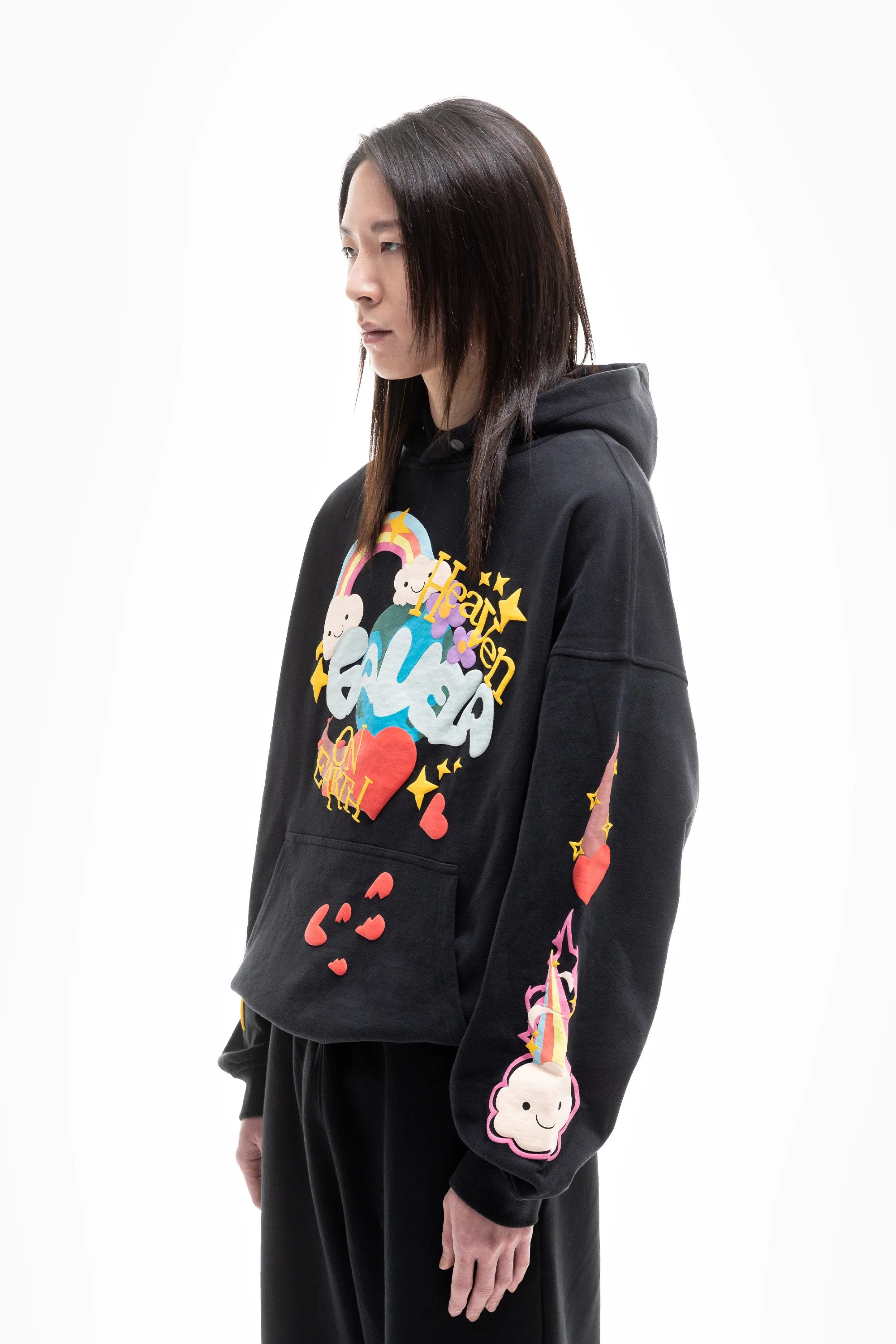 HEAVEN ON EARTH BLACK SNAP BUTTON HOODIE