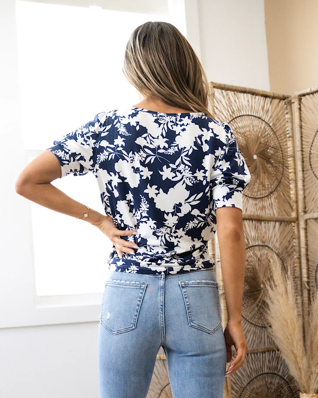 Hillary Navy Floral Puff Sleeve Top