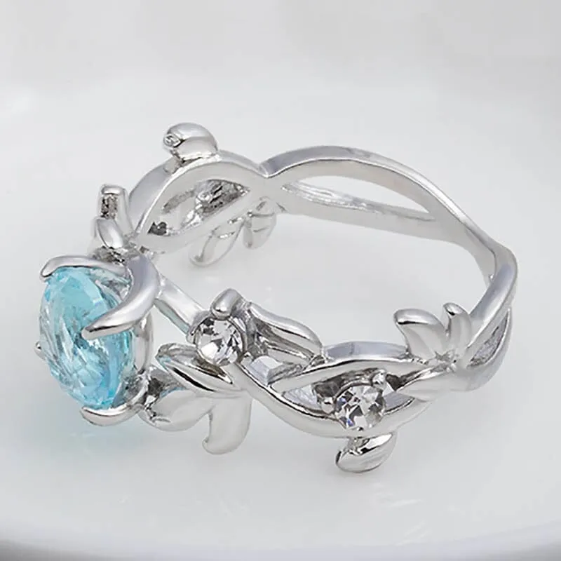 Hollowed Out Flowers Aquamarine Ring - 925 Sterling Silver