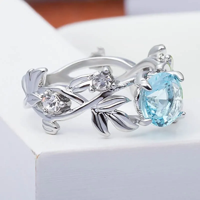 Hollowed Out Flowers Aquamarine Ring - 925 Sterling Silver