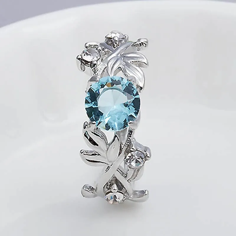 Hollowed Out Flowers Aquamarine Ring - 925 Sterling Silver