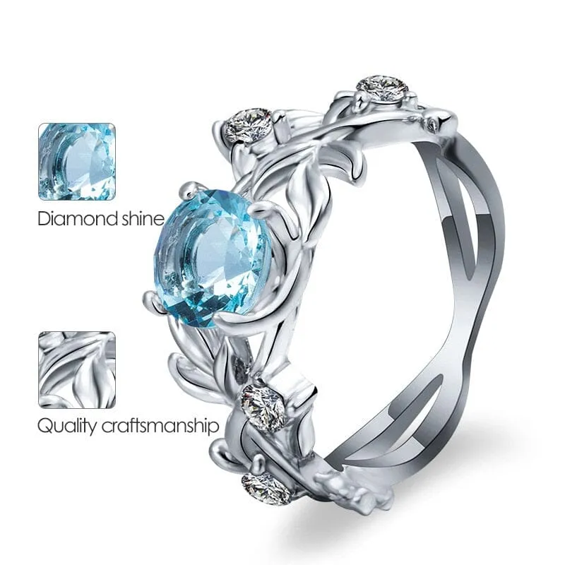 Hollowed Out Flowers Aquamarine Ring - 925 Sterling Silver