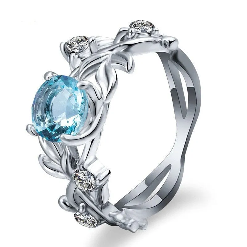 Hollowed Out Flowers Aquamarine Ring - 925 Sterling Silver