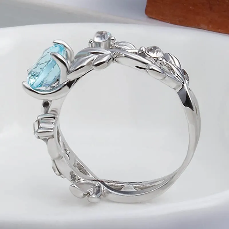 Hollowed Out Flowers Aquamarine Ring - 925 Sterling Silver