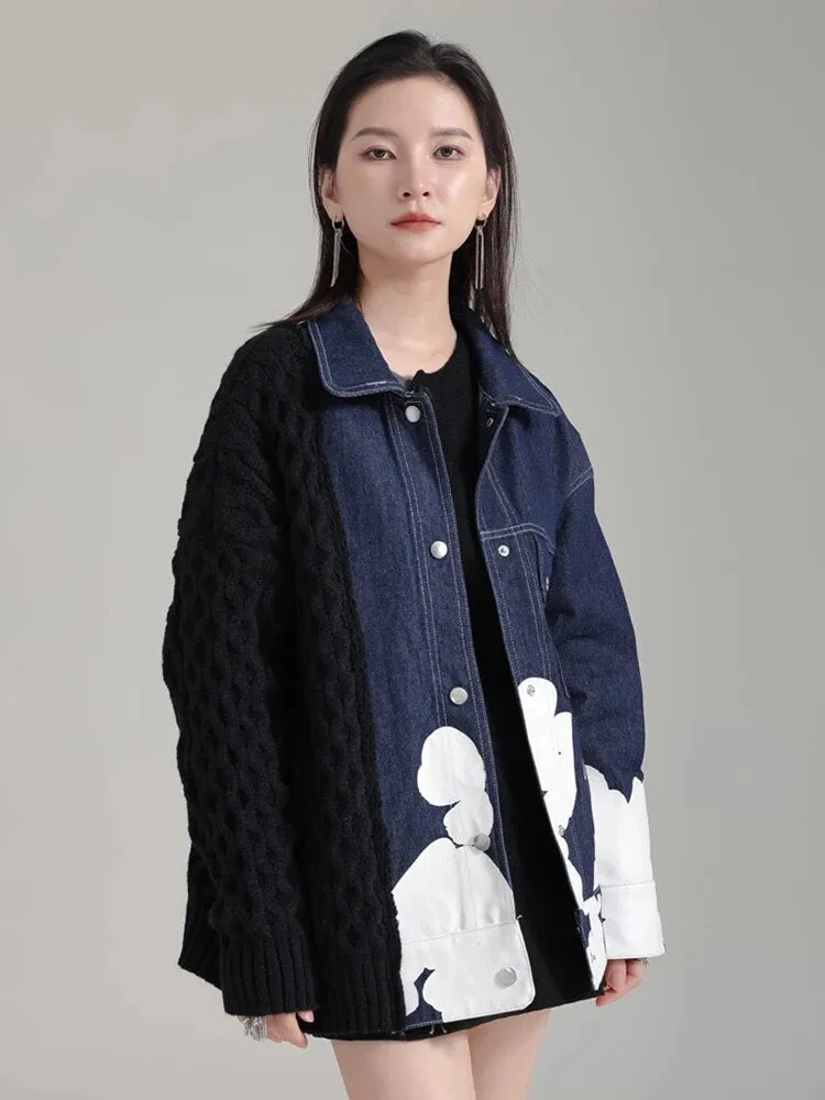 Hunna Irregular Denim Knit Jacket - Black