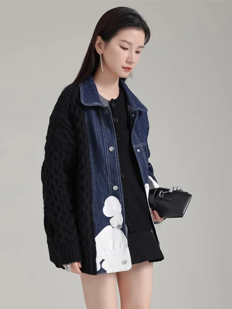 Hunna Irregular Denim Knit Jacket - Black