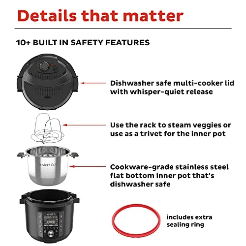 Instant Pot Pro 10-in-1 Pressure Cooker, Slow Rice/Grain Cooker, Steamer, Saute, Sous Vide, Yogurt Maker, Sterilizer, Black, 6 Quart, Stainless Steel