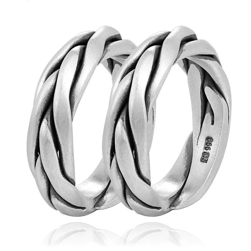 Interlaced 999 Genuine Silver Adjustable Vintage Fashion Ring