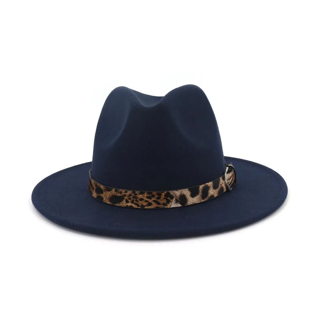 Jazzy Wool Fedora Hat with Leopard Print Belt Band