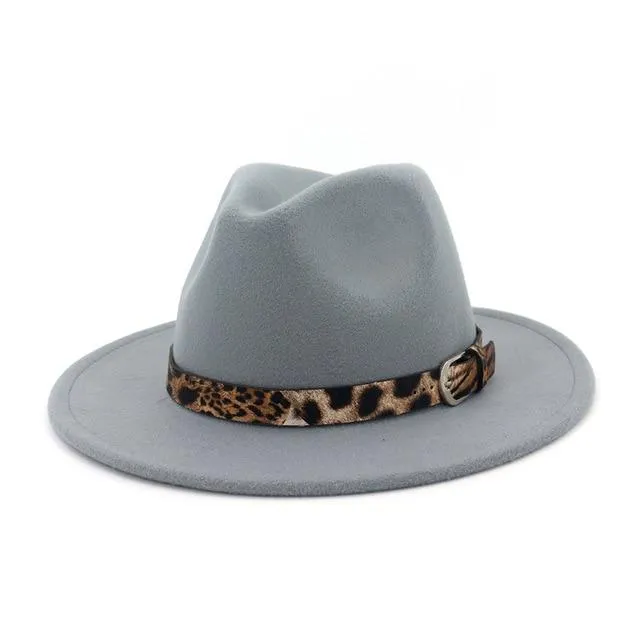 Jazzy Wool Fedora Hat with Leopard Print Belt Band