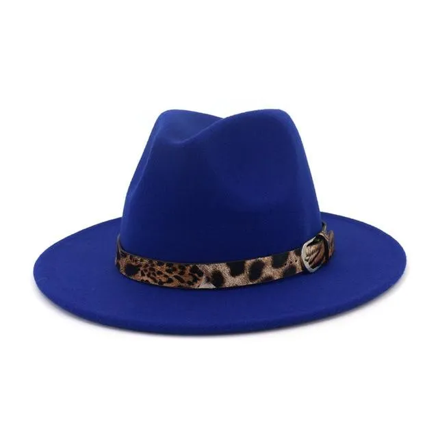 Jazzy Wool Fedora Hat with Leopard Print Belt Band