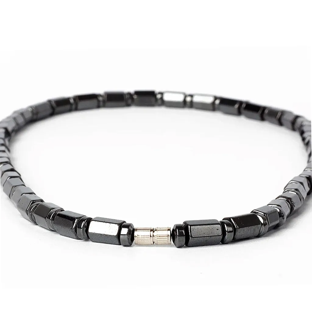 Jewelry Men Magnetic Hematite Cylindrical Bead Necklace