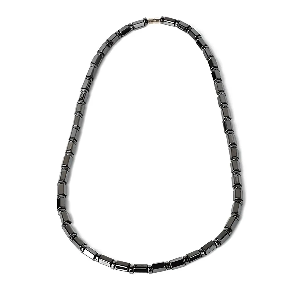 Jewelry Men Magnetic Hematite Cylindrical Bead Necklace