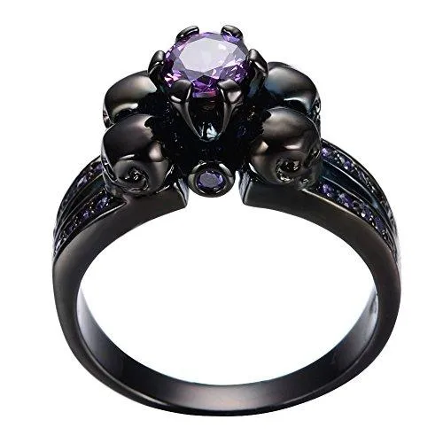 Jewelry Women's Lab Purple Bright Stone Skulls Black Gold Plated Gift Engagement Wedding Womens Ring Size 5-10