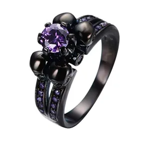 Jewelry Women's Lab Purple Bright Stone Skulls Black Gold Plated Gift Engagement Wedding Womens Ring Size 5-10