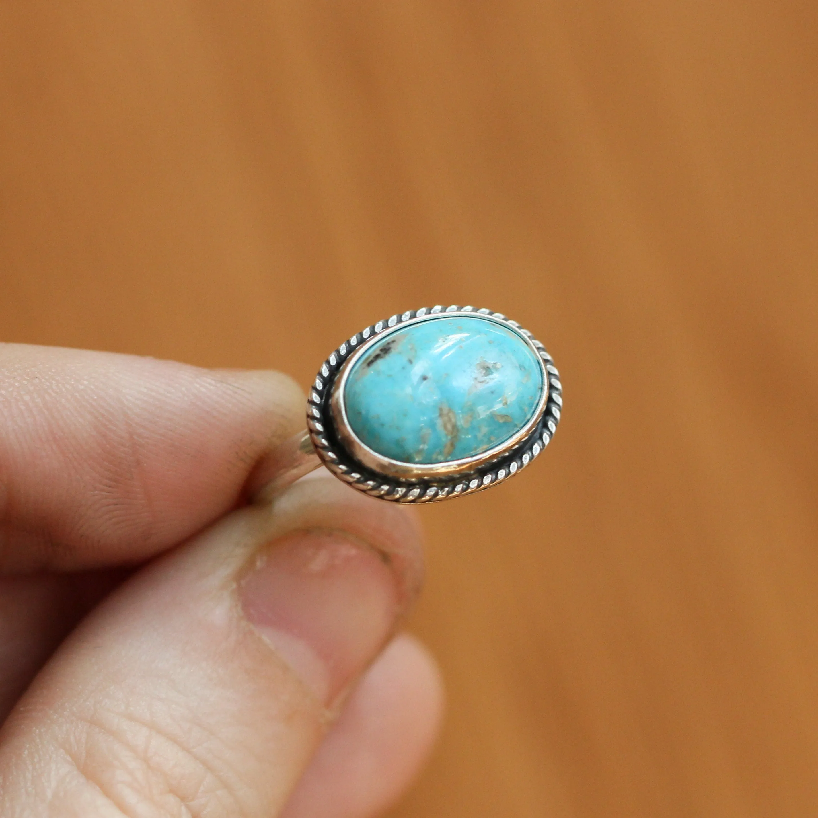 Kingman Turquoise Ring - East West Turquoise Ring - Sterling Silver Ring - Silversmith Ring - Textured Ring