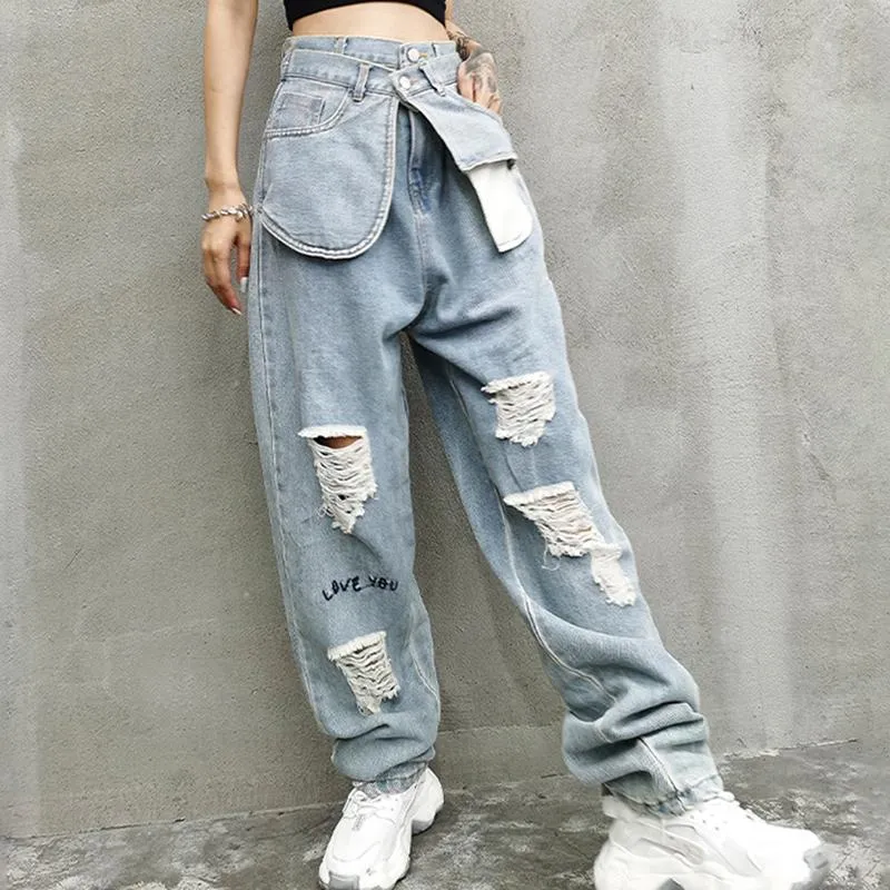 Kuma High Waist Ripped Denim Pants