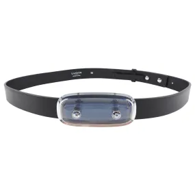 Lanvin Black Leather Belt with Blue Jewel Detail - M