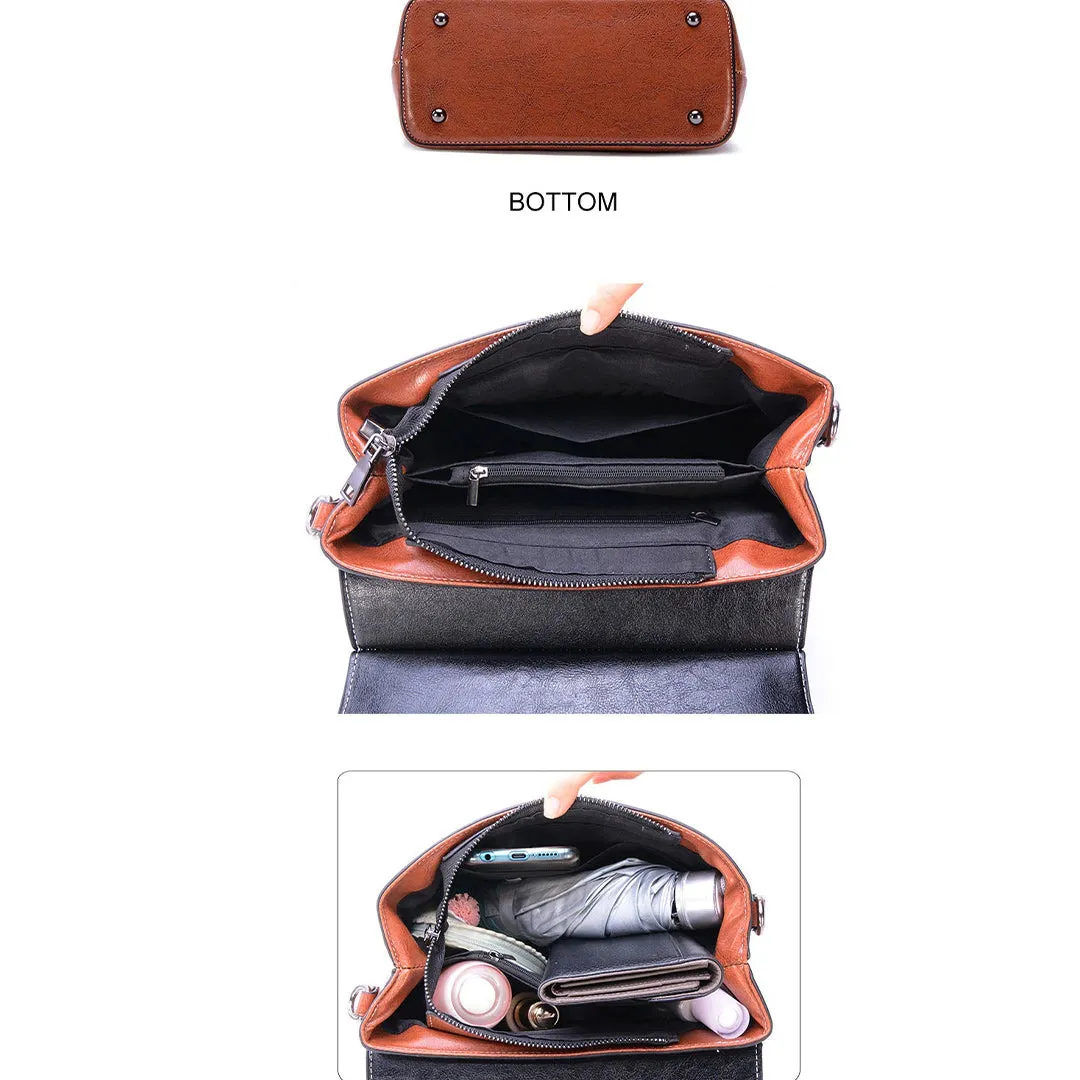 Large Capacity Casual Leather School Bag, Tote Bag, Shoulder Bag and Travel Backpack