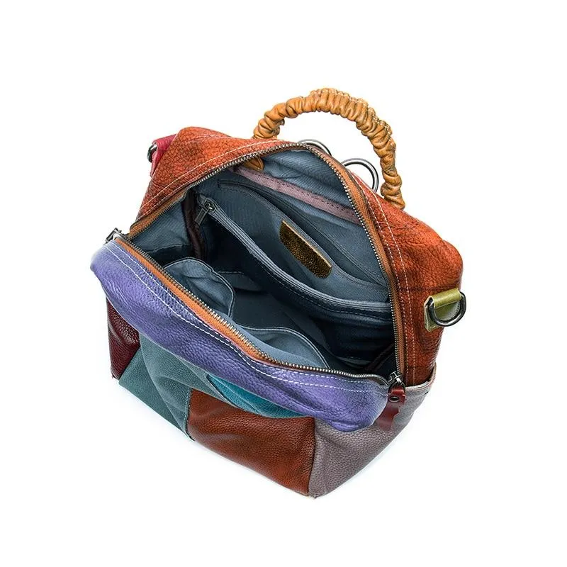 Large Multi-Color Convertible Genuine Leather Backpack